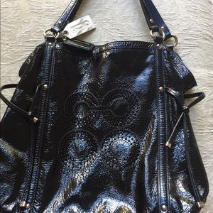 Coach Audrey Navy Patent Leather Handbag/Tote